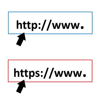 Black arrows pointing to http or https symbols in white background