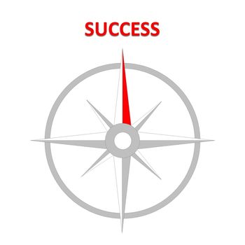 Simple grey compass leading to red success in white background