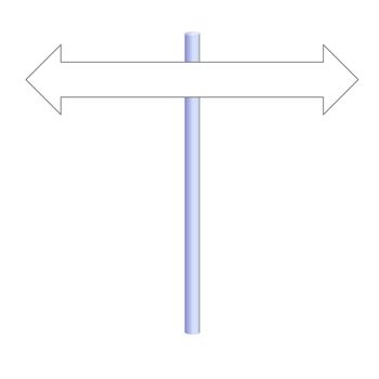 Two empty arrows on a post in white background
