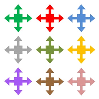 Colorful set of four arrows showing different directions in white background