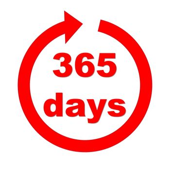 Red number 365 days in the middle of arrow like a circle into white background
