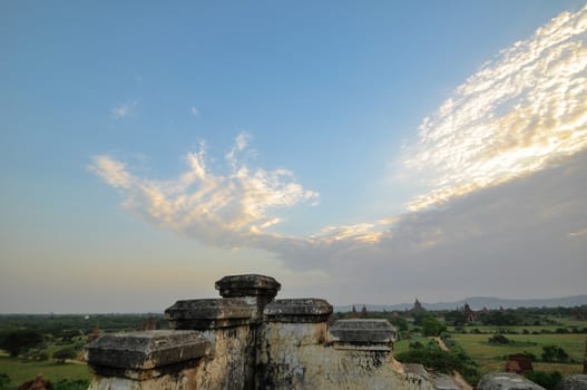 ancient temple in Bagan after sunset , Myanmar Burma