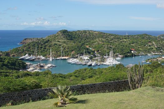 Panorama view over English Harbour and Nelsons Dockyard, Antigua and Barbuda, Caribbean