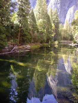 El Capitan Rock reflects in river at Yosemite National Park