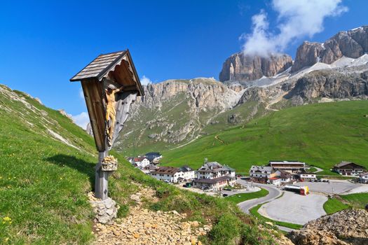 summer view of Pordoi pass, Italian Dolomites