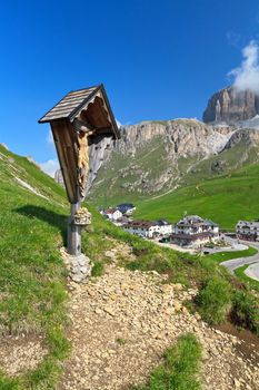 summer view of Pordoi pass, Italian Dolomites