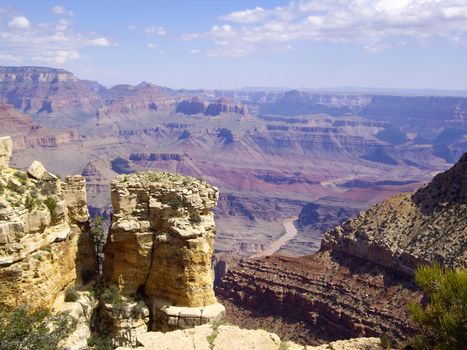 Rock formations and river at Grand Canyon