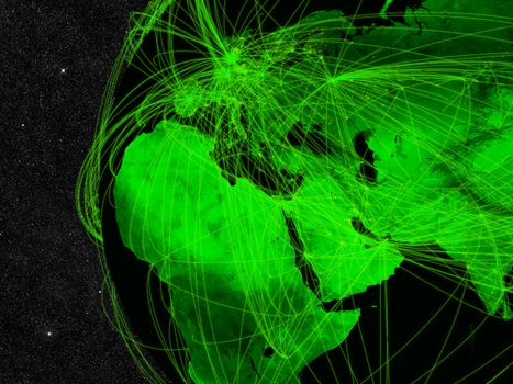 Network over Europe, Middle East and Africa. Information technology concept. Elements of this image furnished by NASA.