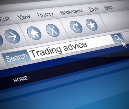 Illustration depicting a screenshot of an internet search with a trade concept.