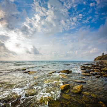  Seascape. Scenic view of waves and clouds. Black Sea, Anapa, Russia