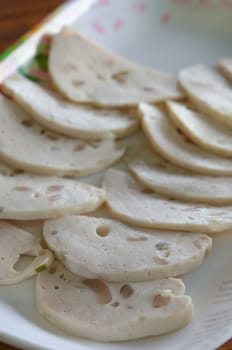 dish of  slices  white pork sausage , vietnamese food
