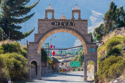 Chivay gateway in the peruvian Andes at Arequipa Peru