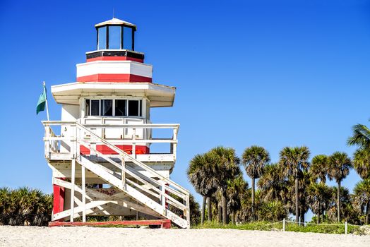 Colorful Lifeguard Tower in South Beach, Miami Beach, Florida, USA 