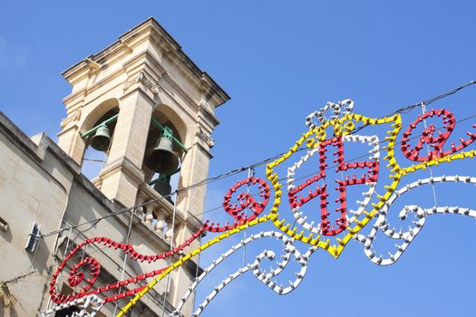 A church decorated for feast in Gozo Malta Europe