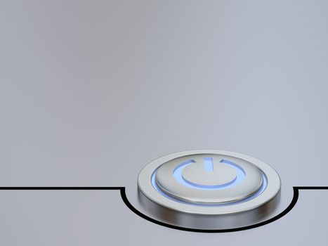 Metallic on-off button illustration with glowing blue light
