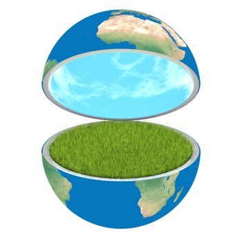 Opening planet Earth isolated on white background, concept of ecology and clean environment. Elements of this image furnished by NASA