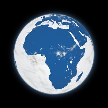 Africa on blue planet Earth isolated on black background. Highly detailed planet surface. Elements of this image furnished by NASA.