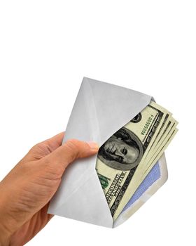 Hand Holding Envelope with Full of Cash