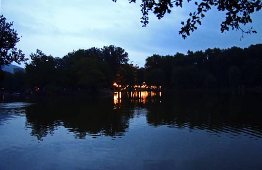 The small lake in the center of Pyatigorsk in the evening