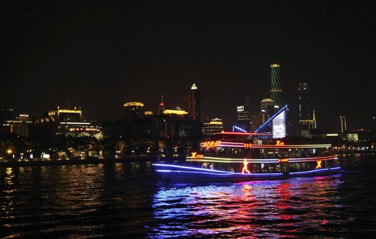 Ship moving by Pearl river in the night