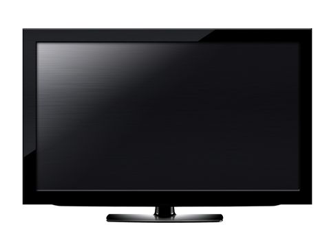 Black LCD tv screen hanging on a wall . (with clipping work path)