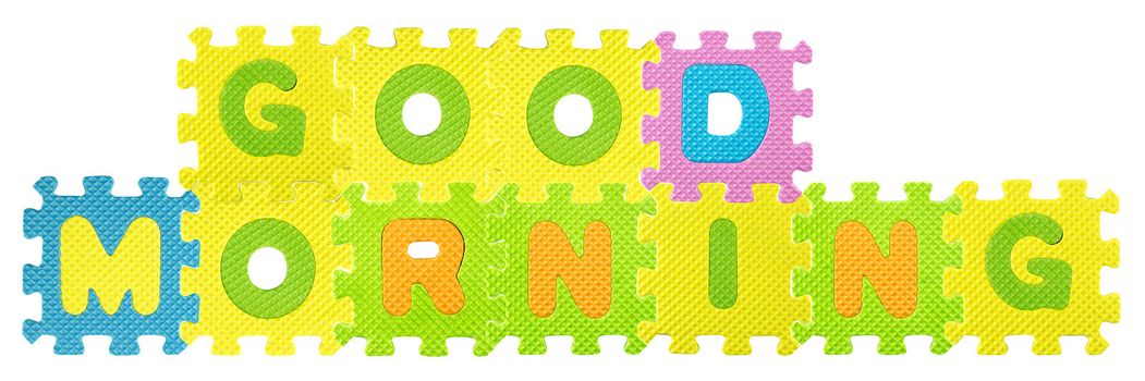 Good Morning sentence created from Alphabet puzzle isloated on white background , with clipping path.