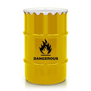 Golden plastic barrel with flammable sign isolated on a white background. (with clipping work path)