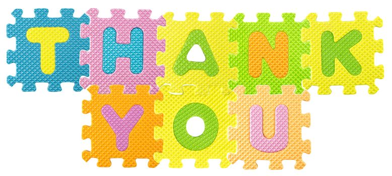 Thank you sentence created from Alphabet puzzle isloated on white background , with clipping path.