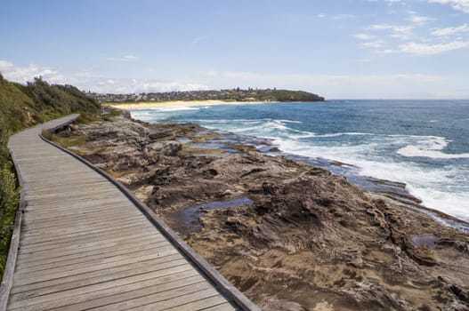 The boardwalk along the coast to Curl Curl, Sydney's Northern Beaches, New SOuth Wales