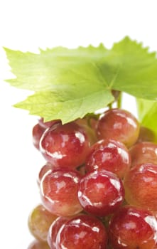 Ripe grapes with leaf, isolated on white background. (with clipping work path)