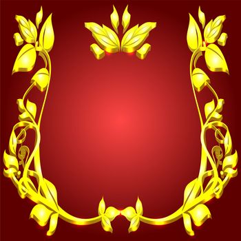 rich gold monogram floral pattern on red background