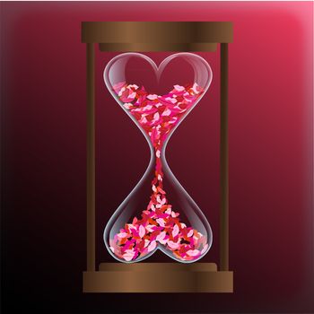 time of love, time of kisses, glass, clock,  two heart, lips, beauty, black, pink, wood, red