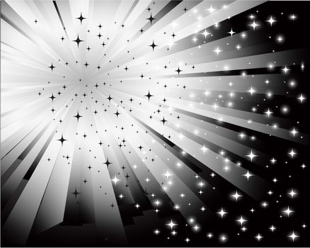 abstract black background with white stars and radiating