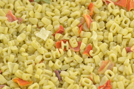 Alphabet pasta and dehydrated vegetable for soup