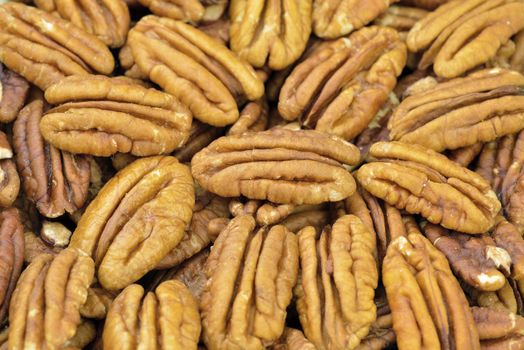 Pecan nut halves in closeup