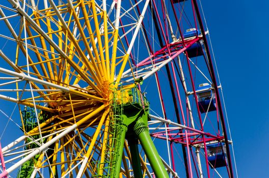 ferris wheel booths with blue sky in japan