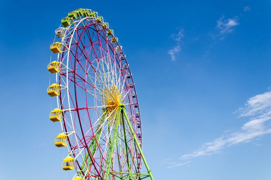 ferris wheel booths with blue sky in japan