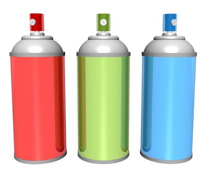 Illustration of three spray cans in red, green and blue