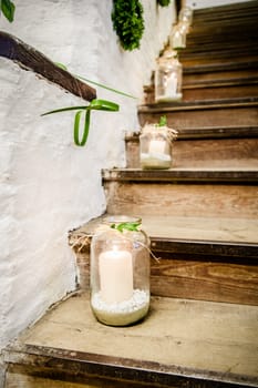 Lanterns on a Staircase decorated for a Wedding