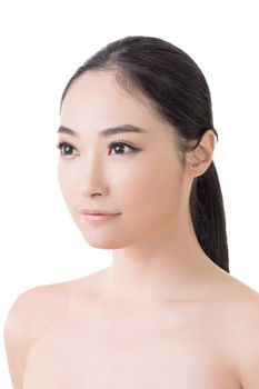 Asian beauty face closeup portrait with clean and fresh elegant lady. Studio shot.