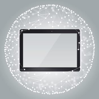 Tablet PC and sphere consisting of connections. The concept connections