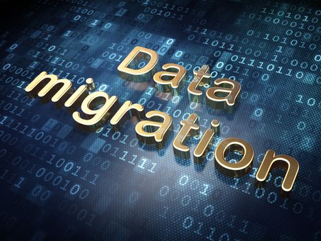 Information concept: Golden Data Migration on digital background, 3d render