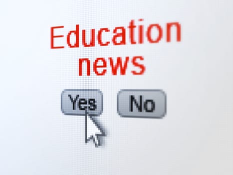 News concept: buttons yes and no with pixelated word Education News and Arrow cursor on digital computer screen, selected focus 3d render