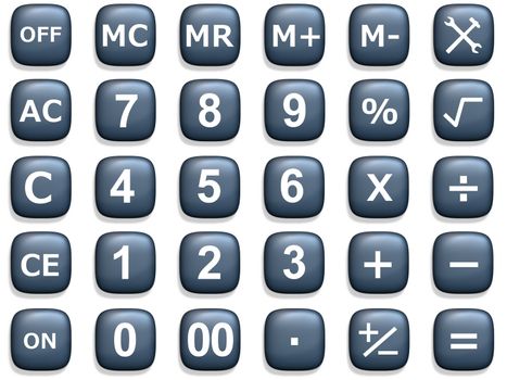 Illustration of calculation related blue rounded buttons