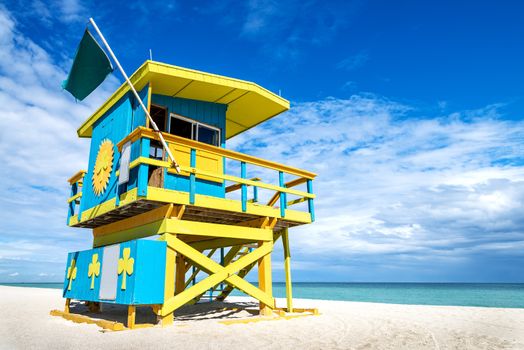 Colorful Lifeguard Tower in South Beach, Miami Beach, Florida, USA 