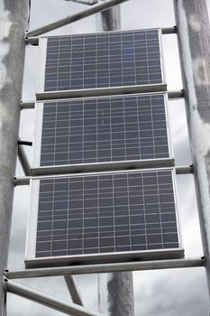 Solar battery panels mounted on metal frame