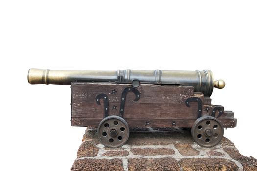 Medieval brass cannon isolated on white with clipping path
