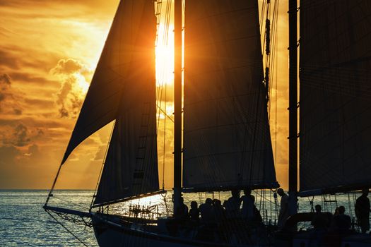 View of Sailboat in the sea at sunset 