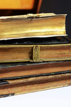 stack of antique books