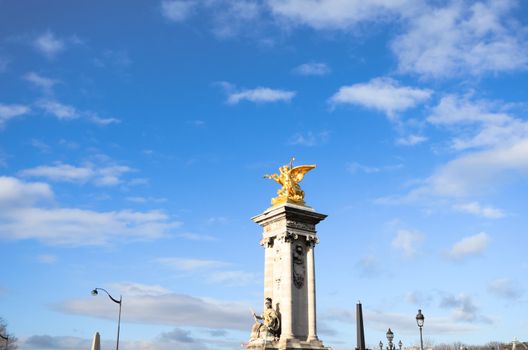 Cement posts bridge Alexandre III in Paris, France.